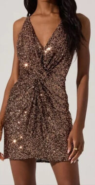 ASTR The Label twist front sequin mini party dress Bronze Size M 4-8